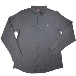 No Retreat Men's Large Black Purple Pinstripe Long Sleeve Button Up Shirt